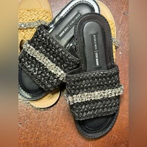 Steve Madden Jessica Rich Black Woven & Rhinestone‎ Slide Sandals Size 6M